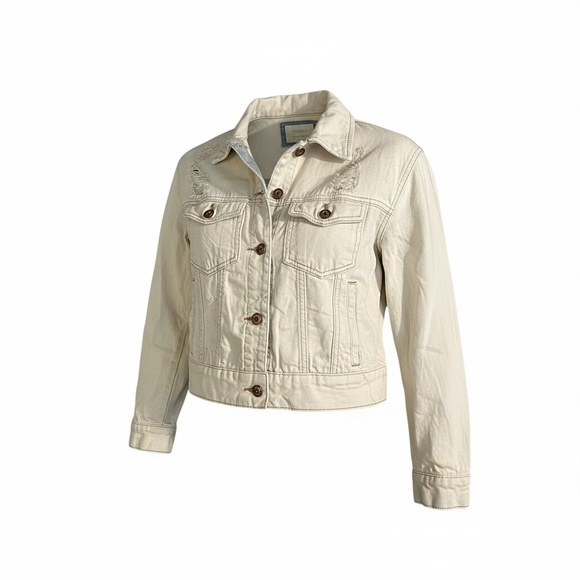 FOREVER 21 M Bleached Denim Jean Jacket Distressed Rips R $35 - Picture 2 of 14